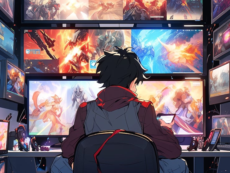 Photo gratuit jeux de personnages d'anime esthétiques