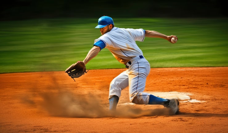 Photo gratuit un joueur de baseball sur le terrain pendant un match
