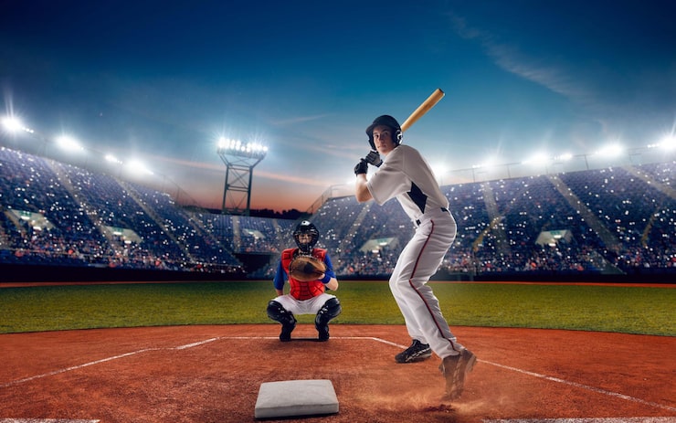 Photo gratuit joueurs de baseball au stade de baseball professionnel en soirée pendant un match