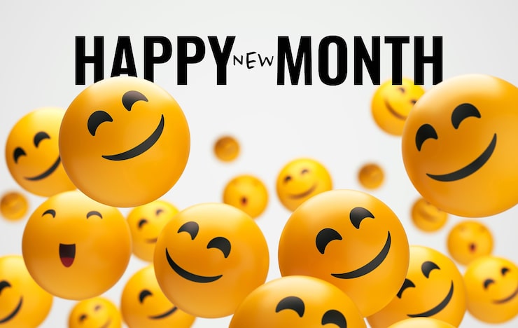 Photo gratuit libellé de bon mois avec des emojis souriants