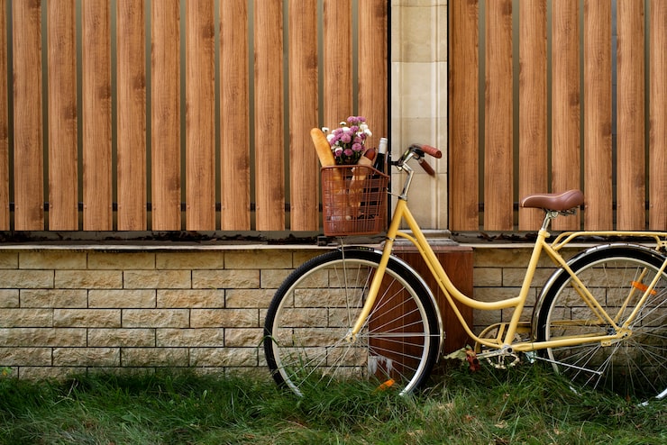 Photo gratuit nature morte au panier de vélo
