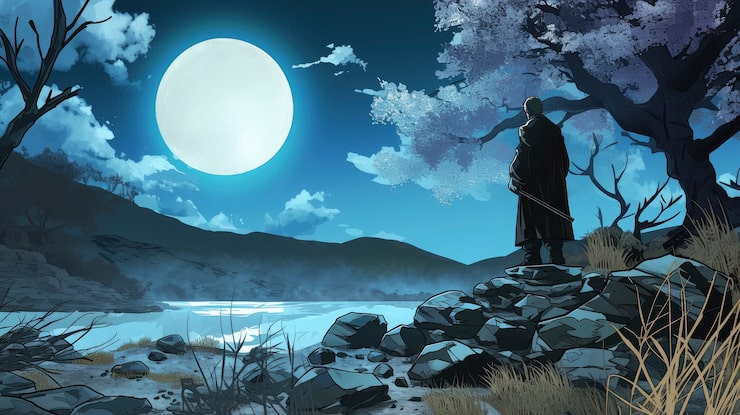 Photo gratuit le paysage de la lune dans l'anime