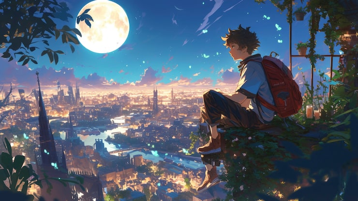 Photo gratuit le paysage de la lune dans l'anime