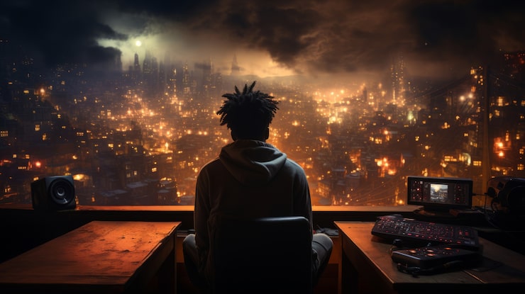 Photo gratuit personne regardant un autre ciel mystique futuriste