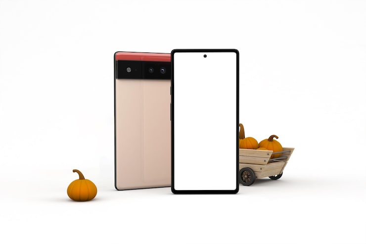 Photo gratuit pixel de smartphone avec des citrouilles dans le réglage d'automne