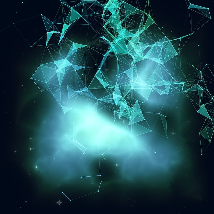 Photo gratuit rendu 3d d'un fond abstrait avec conception de plexus low poly sur nébuleuse