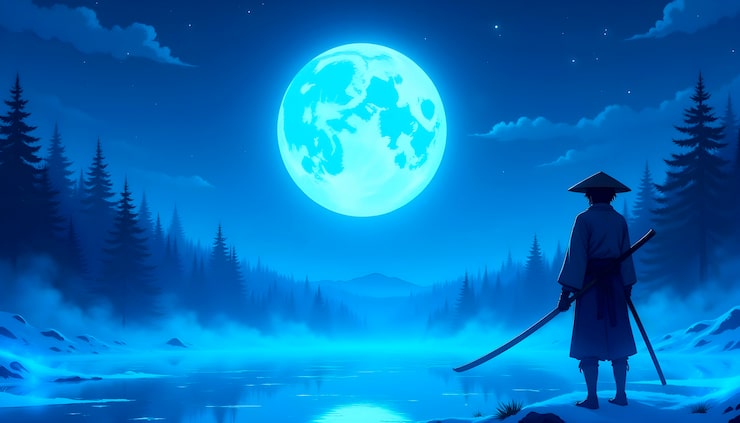Photo gratuit samouraï et la lune