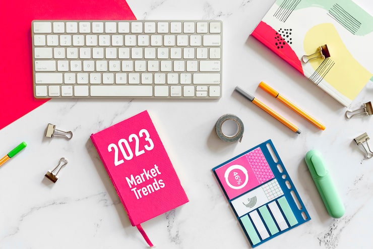 Photo gratuit vue de dessus du concept des tendances du marché