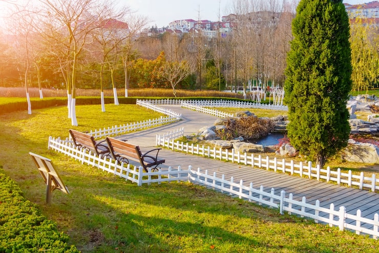 Photo gratuit vue sur le parc verdoyant