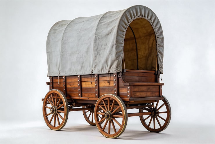 Photo chariot bâché en bois isolé
