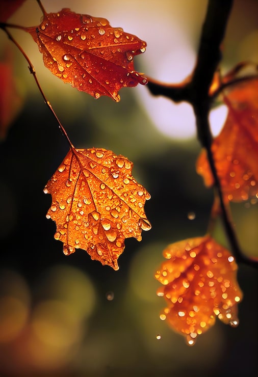 Photo close-up de gouttes de pluie sur feuille d'érable
