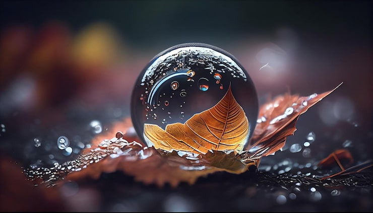 Photo goutte de pluie sur une feuille sèche ai générative