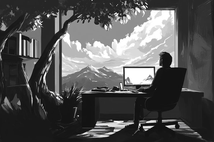 Photo une image d'art numérique du travail à distance