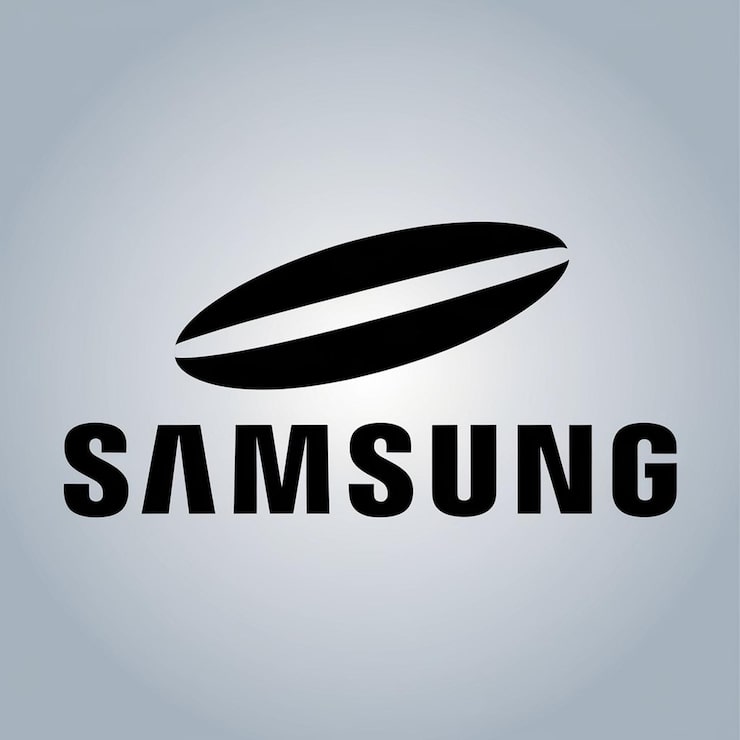 Photo un logo noir qui dit samsung sur lui