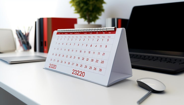 Photo une photographie d'un calendrier mettant en évidence certaines dates se trouve sur un bureau à fond blanc de bureau