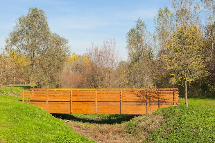 Photo pont de bois dans la forêt