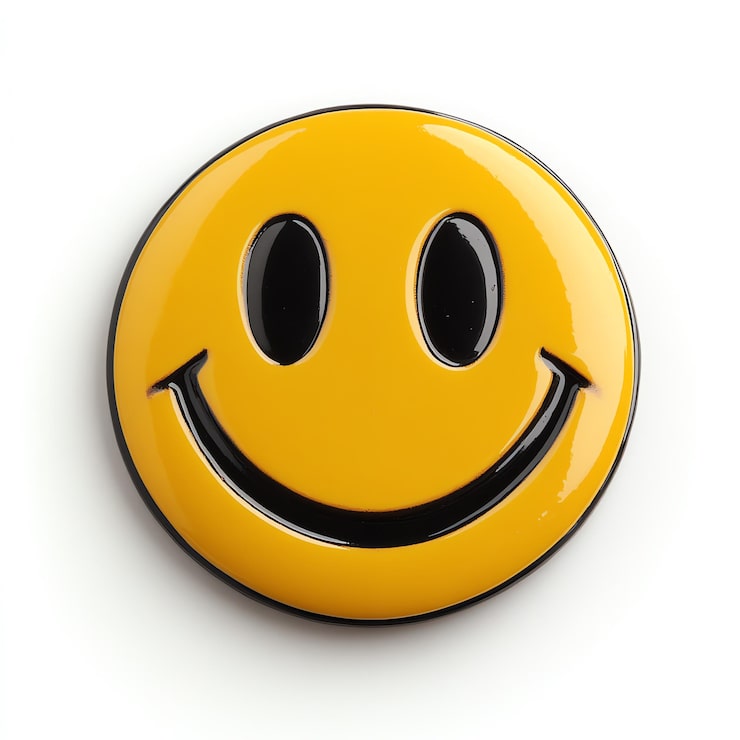 Photo un smiley face symbole de santé mentale bonheur style dessin animé jaune et noir isolé sur fond blanc