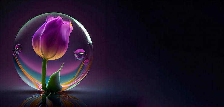 Photo une tulipe dans une bulle avec un arc-en-ciel dessus