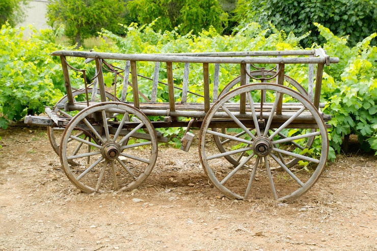Photo vin, vieux, bois, chevaux, chariot, dans, champ raisin