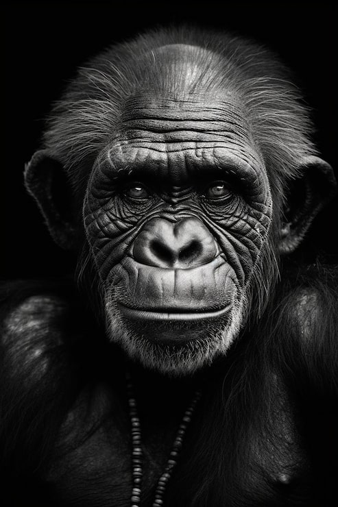 Foto en gammel ape, svart bakgrunn