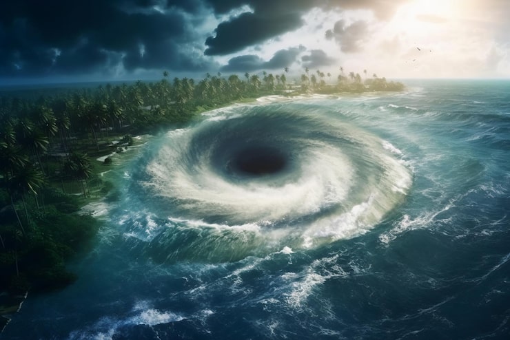 Foto en storm på havet med et svart hull i midten