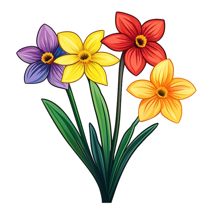 Foto en tegning av en haug med blomster med grønne blader