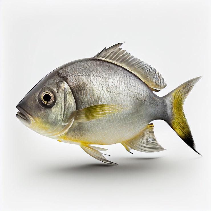 Foto gullfisk isolert på hvit nærbilde, deilig sjømat
