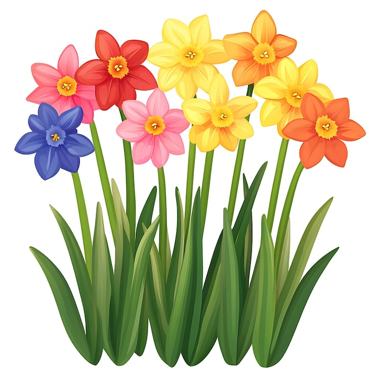 Foto illustrasjon av en gruppe blomster på en hvit bakgrunn