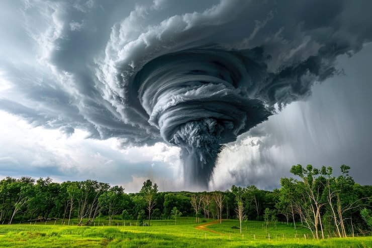 Foto tornado med illevarslende virvlende skyer