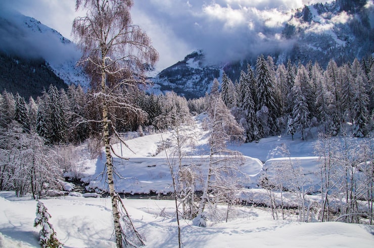 Foto vinterlandskap i de franske alpene