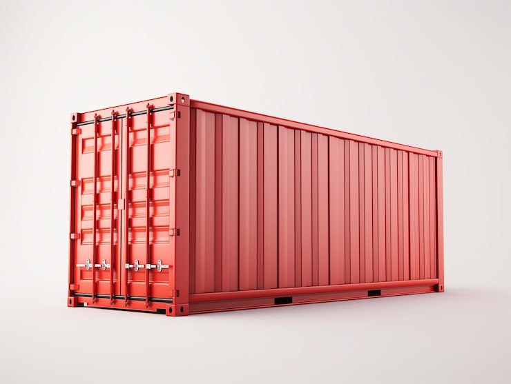 Foto 3d gengivelse af en rød shipping container
