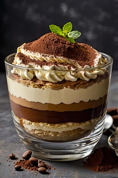 Bild en bit traditionell italiensk dessert tiramisu med bär