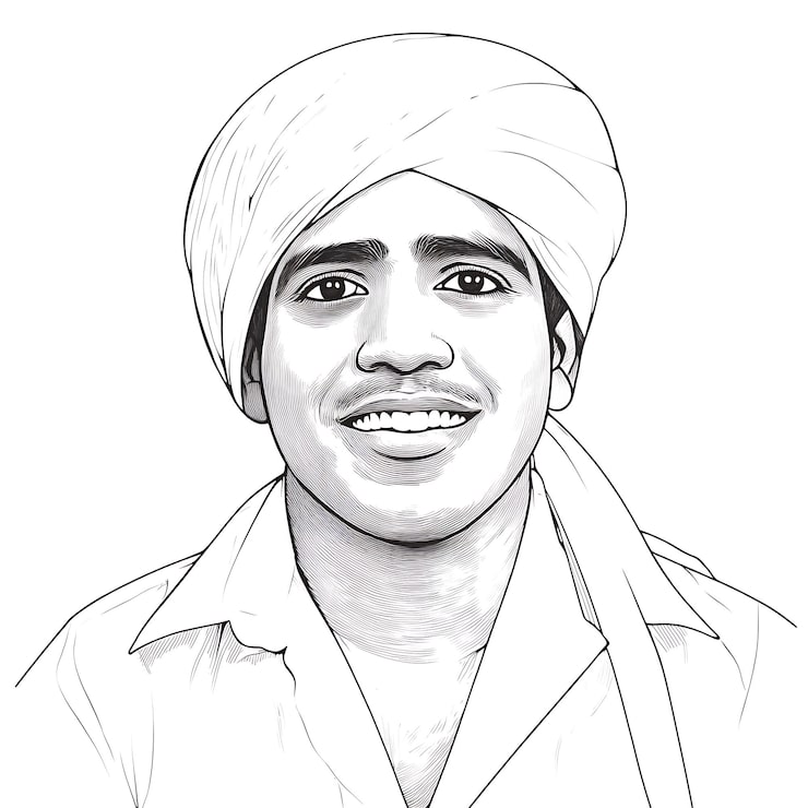 Bild en ritning av en man med en turban på huvudet