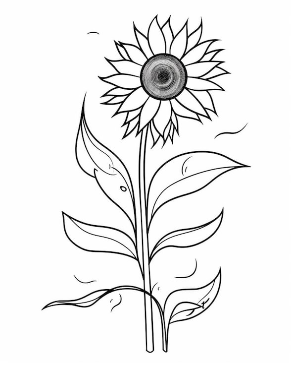 Bild en ritning av en solros med en enda blomma på den generativ ai