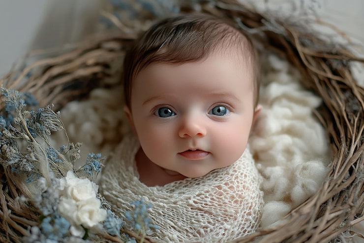 Foto fotografi af glad nyfødt sød baby