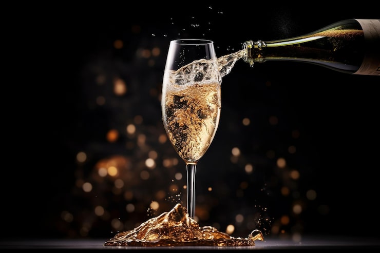 Bild glittrande bubblor som stiger i ett glas champagne