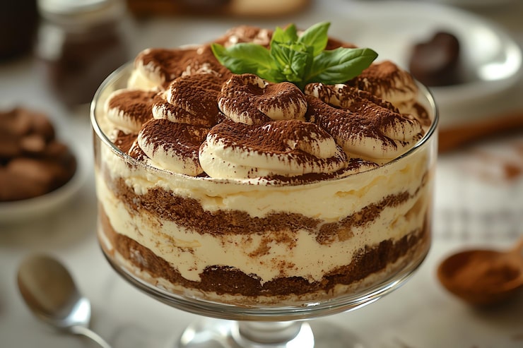 Bild italiensk tiramisu i ett glasfat