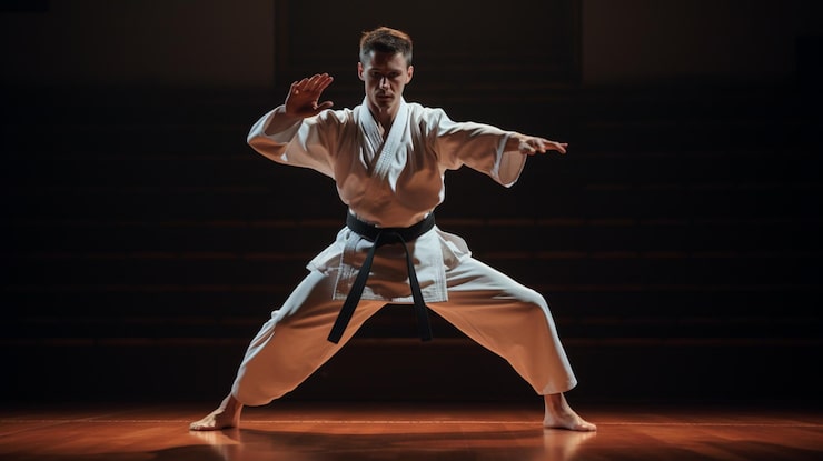 Bild karate do barn slåss på svart bakgrund