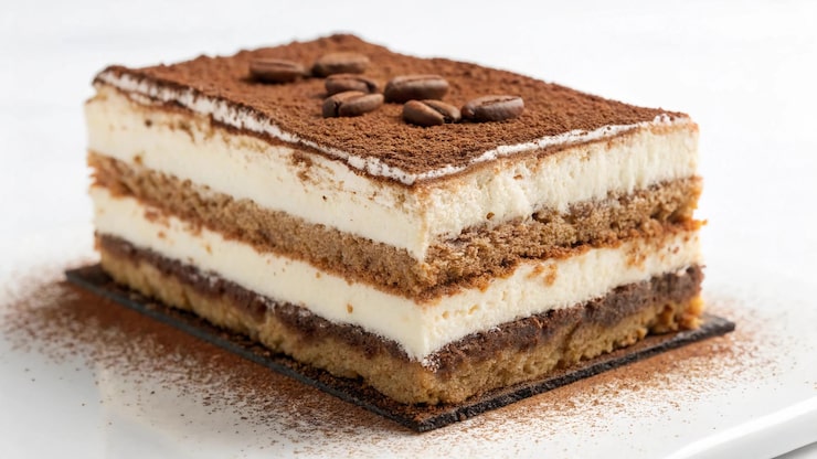 Bild klassisk tiramisu-skiva med kakao