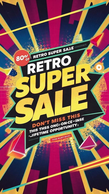 Foto retro super sale promo banner vintage plakat med specialtilbud 80 rabat