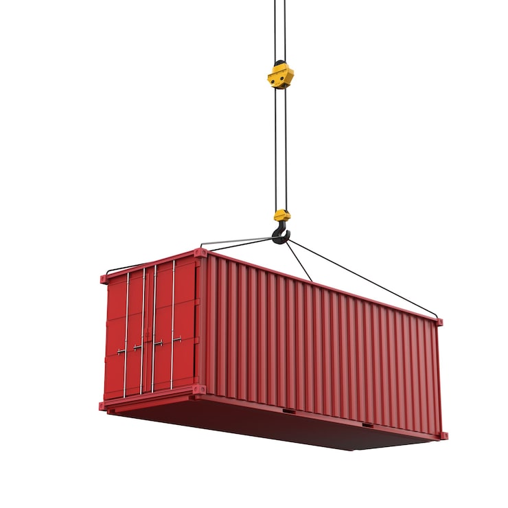 Foto rød container med krog isoleret på hvid baggrund