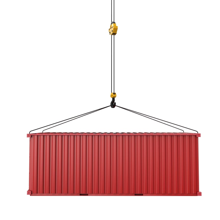 Foto rød container med krog isoleret på hvid baggrund