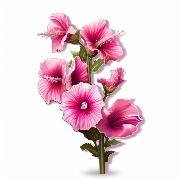 Bild rosa hibiskusblomma vektorillustration med skulpturala arrangemang
