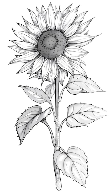 Bild solros blomma svart och vit illustration