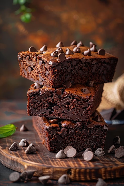 Bild utsökt chokladbrowniestapel med chokladchips