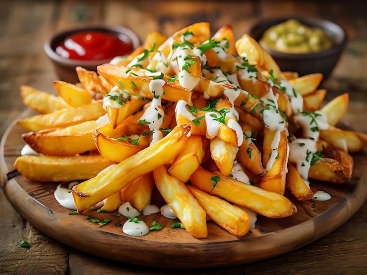 Bild varma och krispiga pommes frites