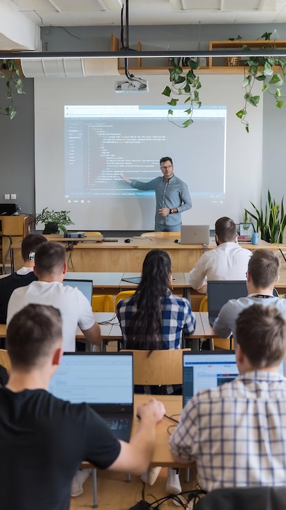 Bild webbdesignlärare som presenterar färdigheter inom internetutveckling