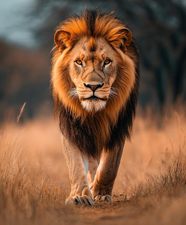 Fotoğraf çayırlarda yürüyen erkek aslan ai üretildi