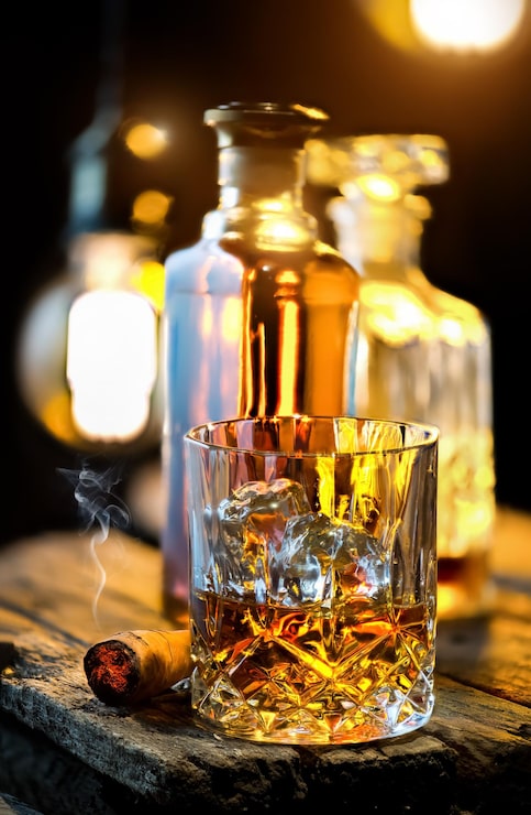 Fotoğraf edison lamba ve viski