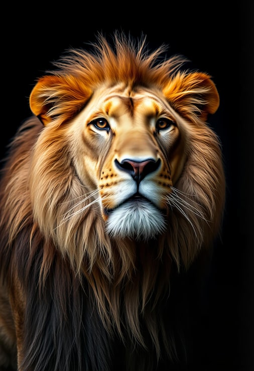 Fotoğraf yüzünde beyaz bir şerit olan bir aslan